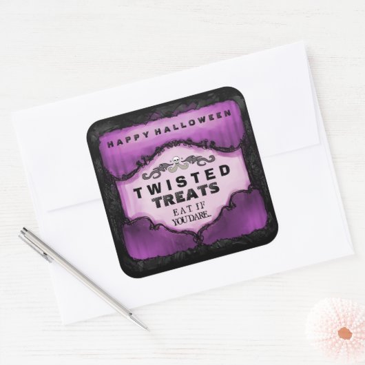 ハロウィーンラベル – 紫と黒の大きい正方形 スクエアシール (封筒)