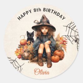 ハロウィーンリトルウィッチ誕生日ラウンドステッカー ラウンドシール