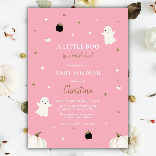 ハロウィーンリトルカボチャboo赤ちゃんシャワーピンク 招待状