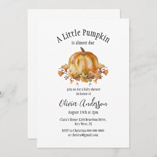 ハロウィーンリトルカボプキンベビーシャワー招待状 セーブザデート (正面/裏面)