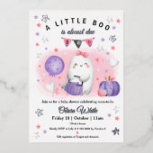 ハロウィーンリトルブガールピンクパープルベビーシャワー 箔招待状 (正面)