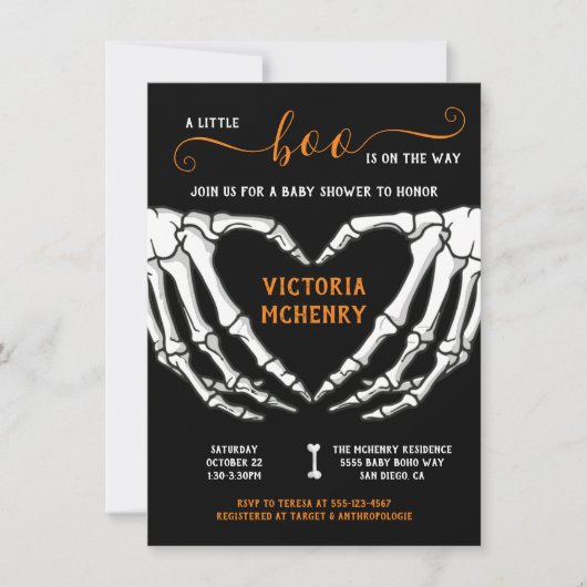 ハロウィーンリトルブスケルトンハート赤ちゃんシャワー 招待状 (正面)