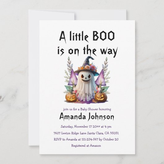 ハロウィーンリトルブダークパープル赤ちゃんシャワー 招待状 (正面)