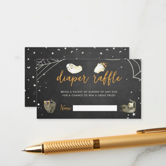 ハロウィーンリトルブベビーシャワーおむつラッフル エンクロージャーカード (正面/裏面インサイチュ)