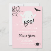 ハロウィーンリトルブー幽霊ベビーシャワーピンクインビータ 招待状 (正面)