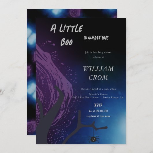 ハロウィーンリトルブー深いダークナイトベイビーシャワー 招待状 (正面/裏面)