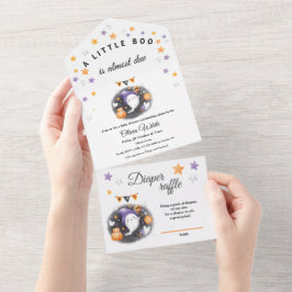 ハロウィーンリトル幽霊紫オレンジベイビーシャワー オールインワン招待状