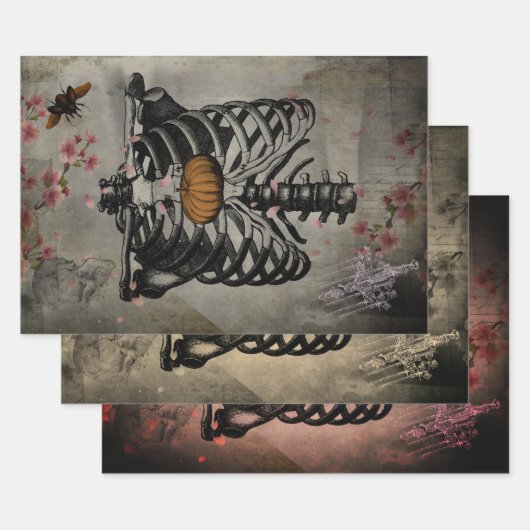 ハロウィーンリブケージカボンプキンハートフローラエフェメラ ラッピングペーパーシート (セット)