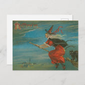 ハロウィーンレッドウィッチオンブロムブラックキャットヴィンテージ ポストカード (正面/裏面)