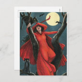 ハロウィーンレッドウィッチ&ブラックキャットヴィンテージ シーズンポストカード (正面/裏面)