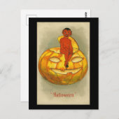 ハロウィーンレッドデビルパンプキンヴィンテージ ポストカード (正面/裏面)