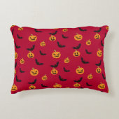 ハロウィーンレッドパンプキンとこうもり柄 アクセントクッション (正面)