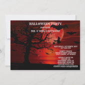 ハロウィーンレッドフルムーンブラックツリーウィッチこうもり怖い 招待状 (裏面)