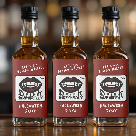 ハロウィーンレッドリップヴァンパイアファングスドリンク リキュールボトルラベル