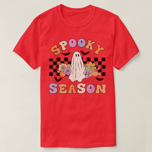 ハロウィーンレトロヒッピーかわいい幽霊不気味シーズンwo tシャツ (デザイン正面)