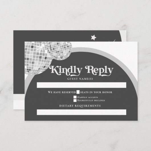 ハロウィーンレトロブラックグレーゴシックディスコボール結婚ズ 出欠カード (正面/裏面)