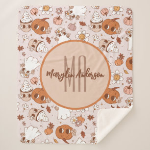 ハロウィーンレトロ溝状カボチャ及び幽霊たち シェルパブランケット