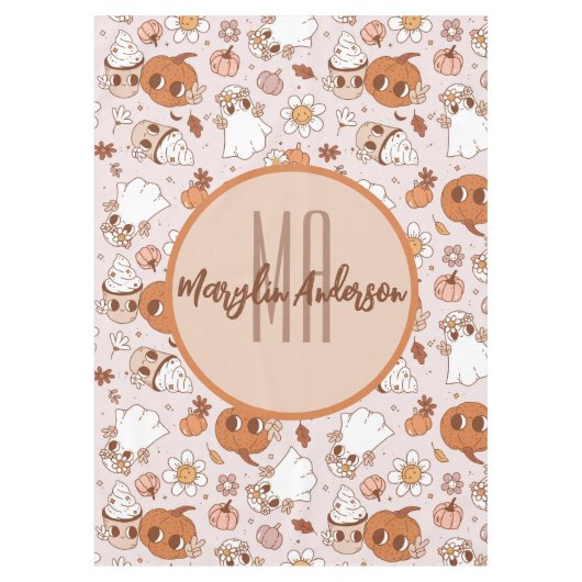 ハロウィーンレトロ溝状カボチャ及び幽霊たち テーブルクロス (正面)