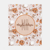 ハロウィーンレトロ溝状カボチャ及び幽霊たち フリースブランケット (正面)