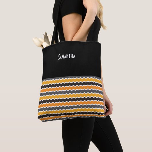 ハロウィーンレトロ1960sシボロンブラックオレンジWh名 トートバッグ (クローズアップ)