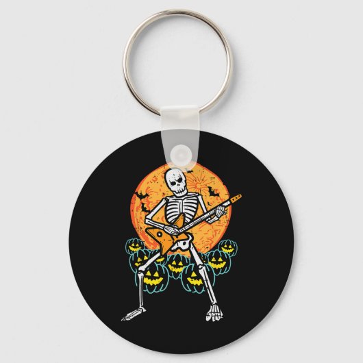 ハロウィーンロッカースケルトンギターロックコスチュームメンズ キーホルダー (正面)