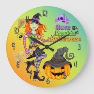 ハロウィーンロッキンウィッチ丸壁時計 ラージ壁時計