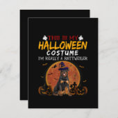 ハロウィーンロットワイラーおもしろい犬コスチューム愛好家 招待状 (正面/裏面)