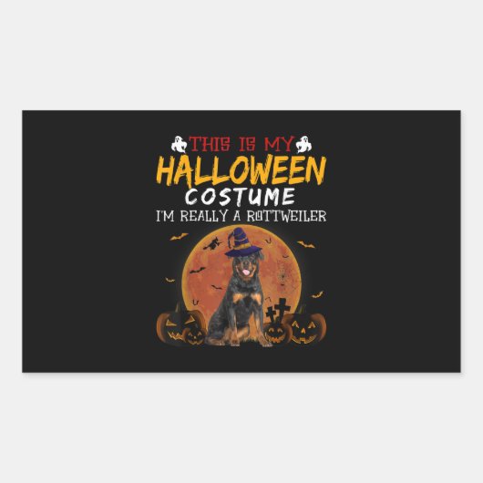 ハロウィーンロットワイラーおもしろい犬コスチューム愛好家 長方形シール (正面)