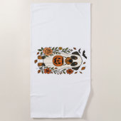 ハロウィーンロットワイラーと花 ビーチタオル (正面)