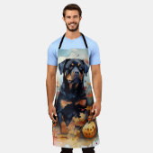ハロウィーンロットワイラーカボチャ怖 エプロン (着用した状態)