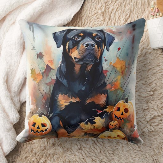 ハロウィーンロットワイラーカボチャ怖 クッション (ブランケット)