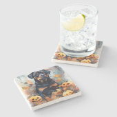 ハロウィーンロットワイラーカボチャ怖 ストーンコースター (横)