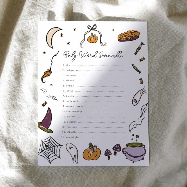 ハロウィーンワードスクランブルベビーシャワーゲーム (A Little Boo is Almost Due Halloween Word Scramble Baby Shower Game)