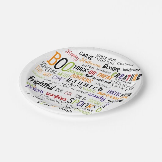 ハロウィーンワードタイポグラフィおもしろいパーティープレート ペーパープレート (アングル)