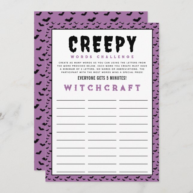 ハロウィーンワードチャレンジゲーム | Wordゲーム (正面/裏面)