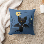 ハロウィーンヴァンパイアブラックキャットとウィング クッション (ブランケット)