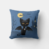 ハロウィーンヴァンパイアブラックキャットとウィング クッション (正面)
