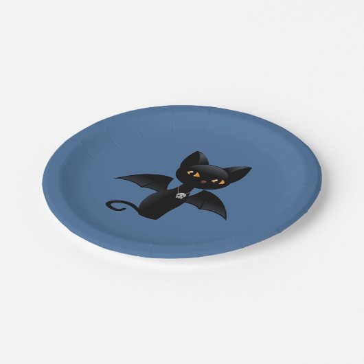 ハロウィーンヴァンパイアブラックキャットとウィング ペーパープレート (アングル)