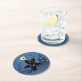 ハロウィーンヴァンパイアブラックキャットとウィング ラウンドペーパーコースター (インサイチュ)