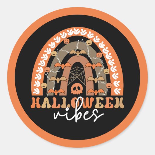 ハロウィーンヴィベスボホーレインボー不気味秋 ラウンドシール (正面)