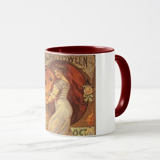 ハロウィーンヴィンテージウーマンとハロウィーンのカボチャのちょうちんコーヒー マグカップ (正面右)