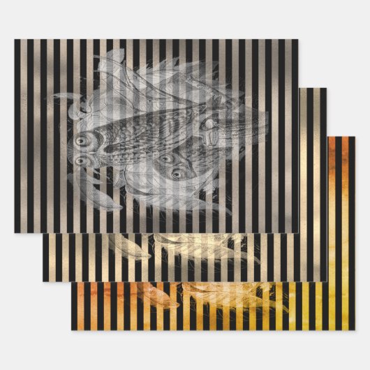 ハロウィーンヴィンテージエファメーラフクロウファミリー ラッピングペーパーシート (セット)