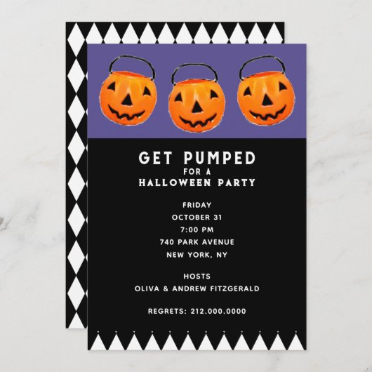 ハロウィーンヴィンテージカボチャパーティー 招待状 (正面/裏面)