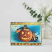 ハロウィーンヴィンテージカボチャ小妖精や小人ホリデーハガキ シーズンポストカード (スタンド正面)