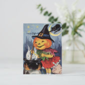 ハロウィーンヴィンテージカボチャ魔女ムーンポストカード シーズンポストカード (スタンド正面)