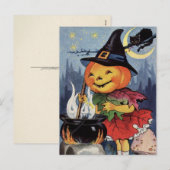 ハロウィーンヴィンテージカボチャ魔女ムーンポストカード シーズンポストカード (正面/裏面)