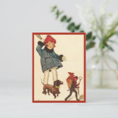 ハロウィーンヴィンテージガールとダックスシュント・チェイス・デビル ポストカード (スタンド正面)