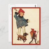 ハロウィーンヴィンテージガールとダックスシュント・チェイス・デビル ポストカード (正面/裏面)