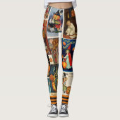 ハロウィーンヴィンテージグリーティングカードウィッチカボチャ レギンス (正面)