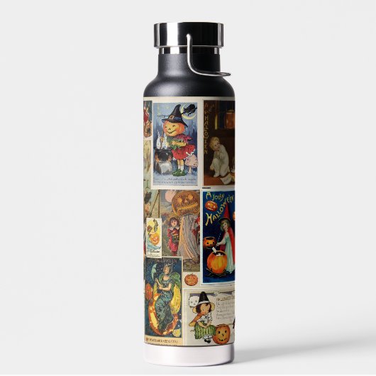 ハロウィーンヴィンテージグリーティングカードコラージュ大好き ウォーターボトル (左面)
